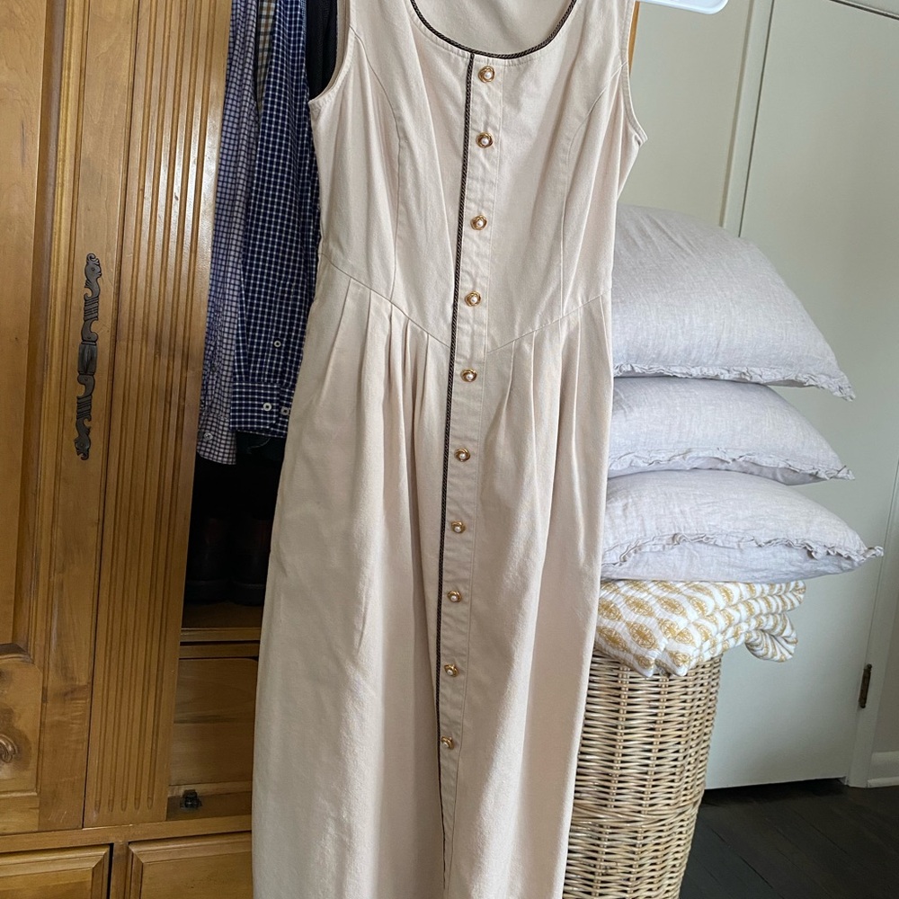 RIHOAS Tan Smocked Midi Sundress